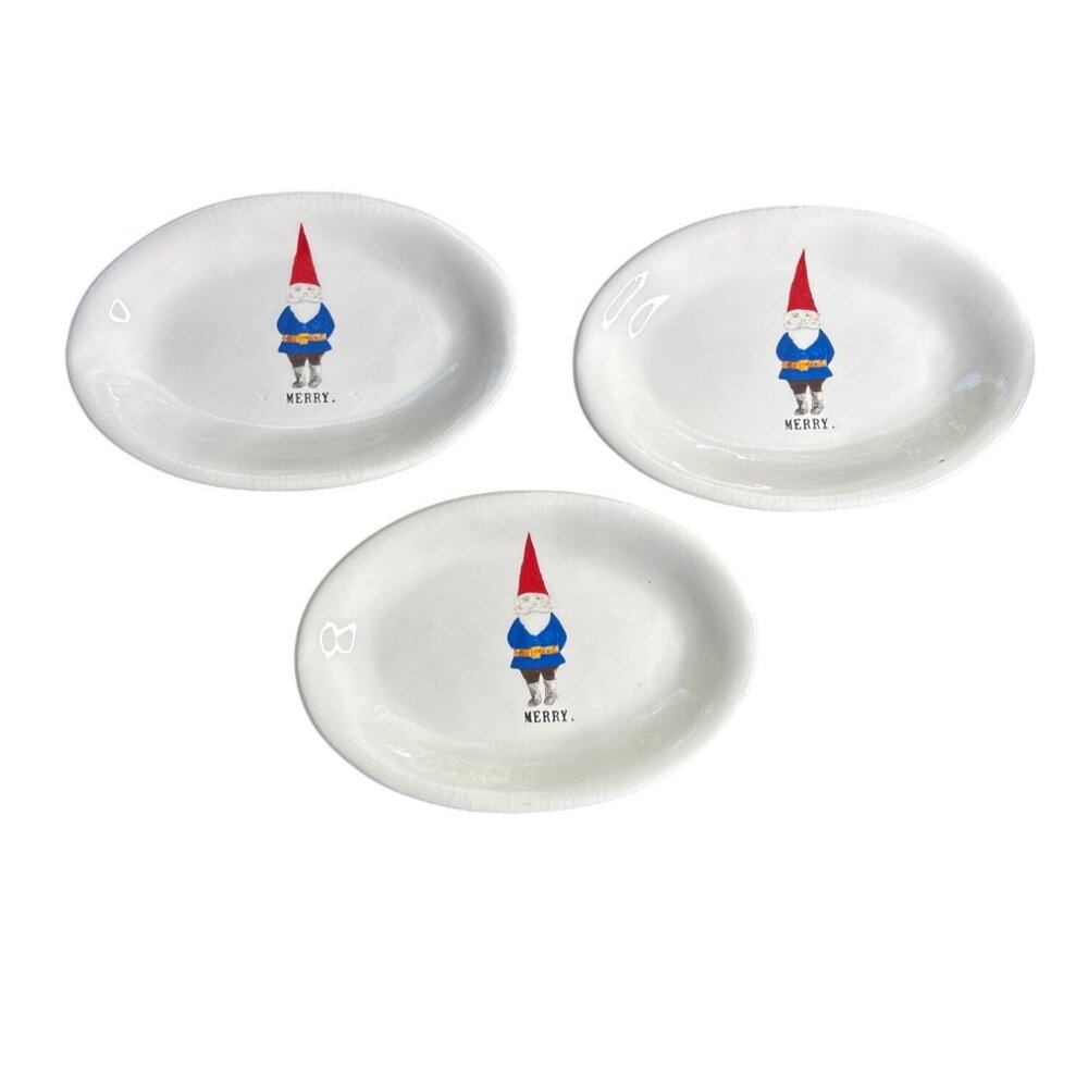 Rae Dunn Artisan Collection by Magenta "Merry Gnome" Set of 3 Appetizer Plates